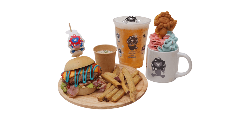 EXPO2025オフィシャルカフェ　らぽっぽリンクス梅田店メニュー｜ミャクミャクをモチーフにしたおいもバーガープレート